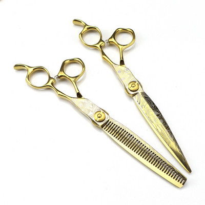 Професионални 7`` Gold Damascus Висококачествена ножица ножици за подстригване изтъняване бръснарски инструменти ножици за подстригване Фризьорски ножици