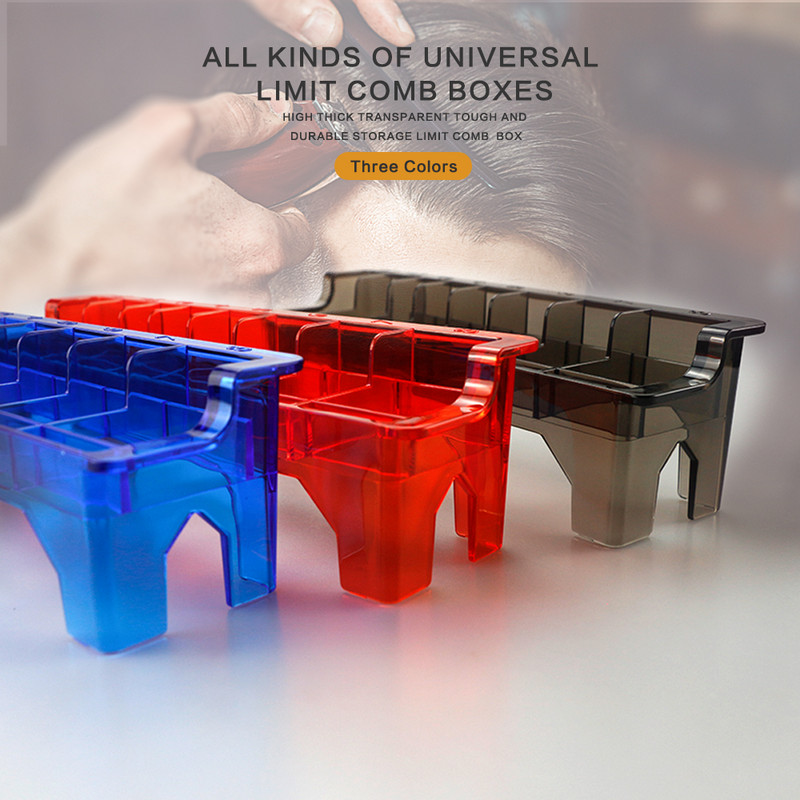 „Barber Clipper Limit Comb Storage Box“ 8 apkabos universalios ribos šukų kreiptuvas stovo laikiklis Organizatoriaus dėklas salonas kirpyklų įrankiai