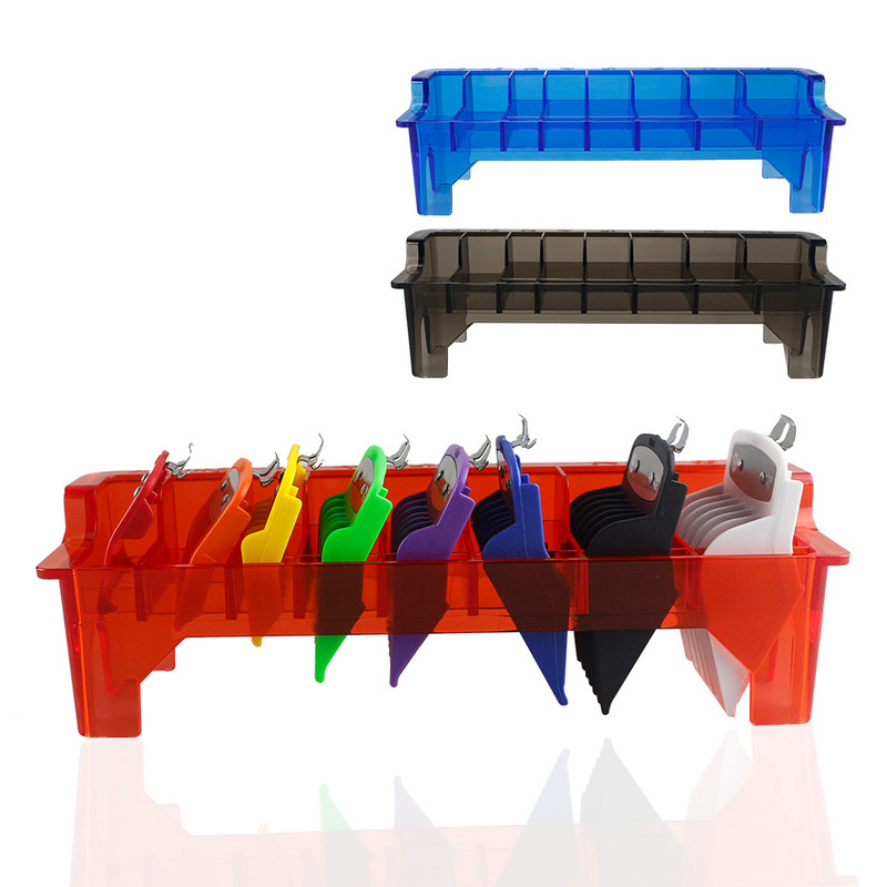 „Barber Clipper Limit Comb Storage Box“ 8 apkabos universalios ribos šukų kreiptuvas stovo laikiklis Organizatoriaus dėklas salonas kirpyklų įrankiai