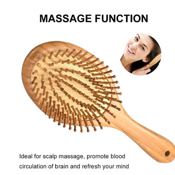 Дървена четка за коса с бамбукови влакна, разресващ масажен гребен за скалп, разресващи четки, естествена четка за коса
