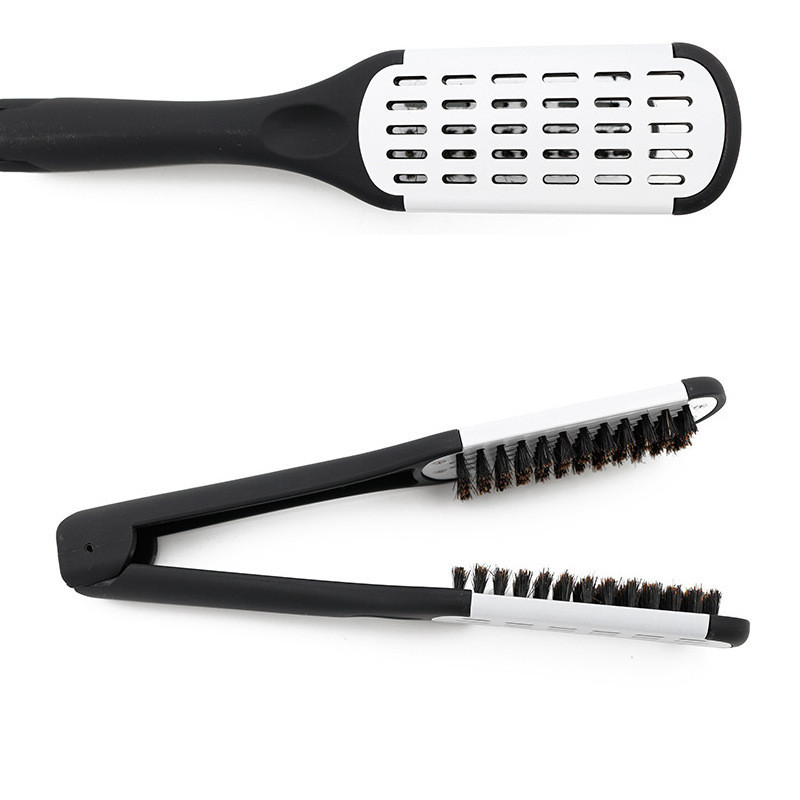 Фризьорство за коса Двустранна V скоба за четка Естествен керамичен шперплат Гребен за изправяне Инструменти за оформяне на влакна Преса за коса
