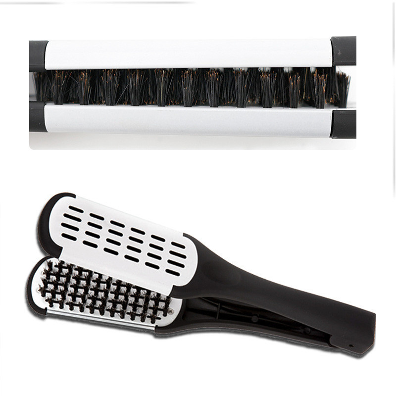 Фризьорство за коса Двустранна V скоба за четка Естествен керамичен шперплат Гребен за изправяне Инструменти за оформяне на влакна Преса за коса
