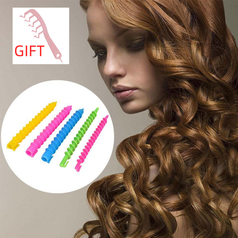 20 gab. Plastmasas ilgviļņu stieņa vilnas kērlinga frizieru salons Kērlinga gludeklis ilgviļņu lokotājs matu sakņu lokošanai (satur 1 dāvanu)