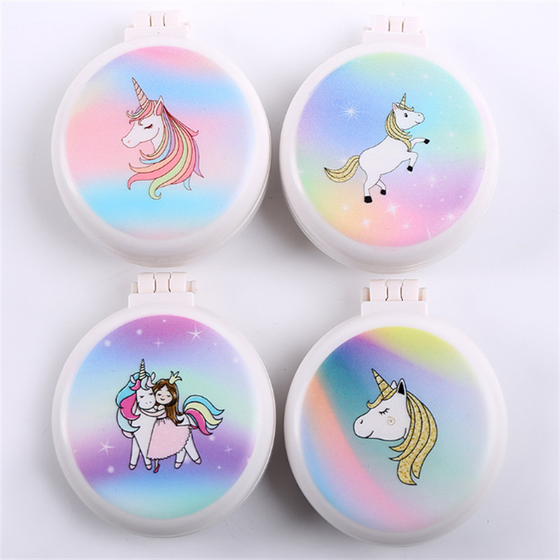 Kompakt hordozható összecsukható fésű Hordozható utazási fésű légzsák-masszázs tükör Unicorn Pony légzsákfésűvel