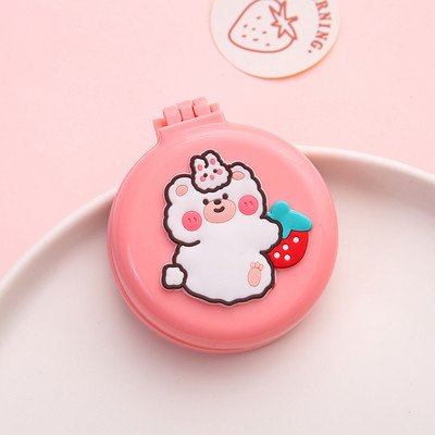1db Kawaii sminktükör aranyos párnafésű kartondobozos lány mini összecsukható szilikon egyoldalas hordozható kerek tükör fésűvel