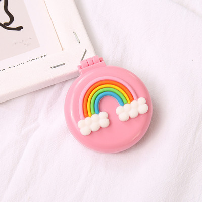 1db Kawaii sminktükör aranyos párnafésű kartondobozos lány mini összecsukható szilikon egyoldalas hordozható kerek tükör fésűvel