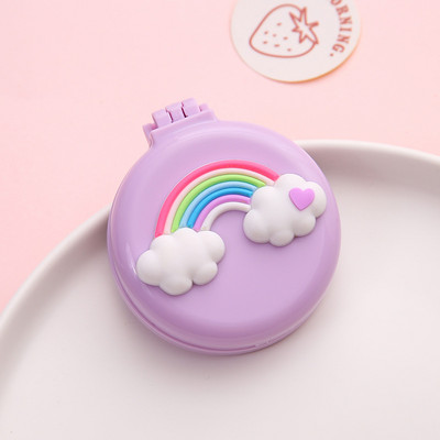 1db Kawaii sminktükör aranyos párnafésű kartondobozos lány mini összecsukható szilikon egyoldalas hordozható kerek tükör fésűvel