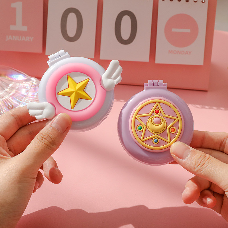 1db Kawaii sminktükör aranyos párnafésű kartondobozos lány mini összecsukható szilikon egyoldalas hordozható kerek tükör fésűvel