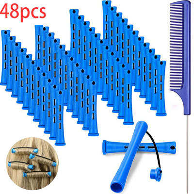 Šipke za trajnu kosu od 48 komada Kratke šipke s hladnim valovima Plastične šipke za trajnu Valjci za uvijanje kose Uvijači s čeličnim češljem