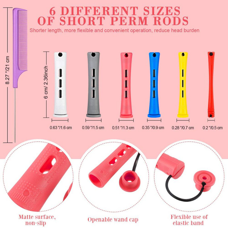 Šipke za trajnu kosu od 48 komada Kratke šipke s hladnim valovima Plastične šipke za trajnu Valjci za uvijanje kose Uvijači s čeličnim češljem