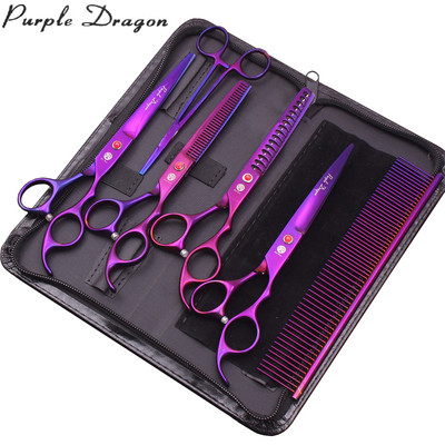 Purple Dragon Dog Grooming Škare 7.0`` Japan Steel Ravne Škare Thinning Škare Chunker Škare Pet Zakrivljene Škare Z3003