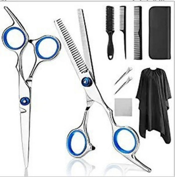 9PCS Професионални фризьорски ножици, фризьорски салон за рязане, гребен за коса, гребен за фризьорски салон, комплект