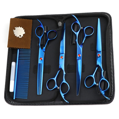 7,5-tolliste lemmikloomakääride komplekt, sirge lõikega harvenduskäärid ja kumerad kääridega kalaluukäärid koerte hoolduskääride komplekt
