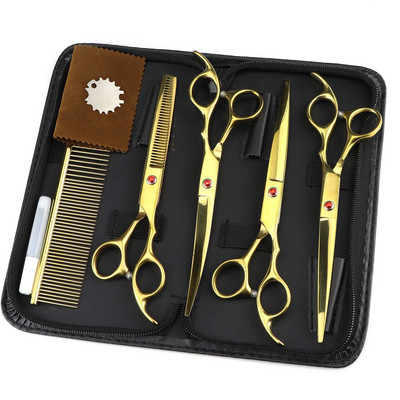 7,5-tolliste lemmikloomakääride komplekt, sirge lõikega harvenduskäärid ja kumerad kääridega kalaluukäärid koerte hoolduskääride komplekt