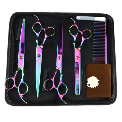 7,5-tolliste lemmikloomakääride komplekt, sirge lõikega harvenduskäärid ja kumerad kääridega kalaluukäärid koerte hoolduskääride komplekt