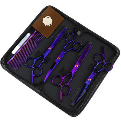 7,5-tolliste lemmikloomakääride komplekt, sirge lõikega harvenduskäärid ja kumerad kääridega kalaluukäärid koerte hoolduskääride komplekt