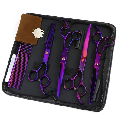 7,5-tolliste lemmikloomakääride komplekt, sirge lõikega harvenduskäärid ja kumerad kääridega kalaluukäärid koerte hoolduskääride komplekt