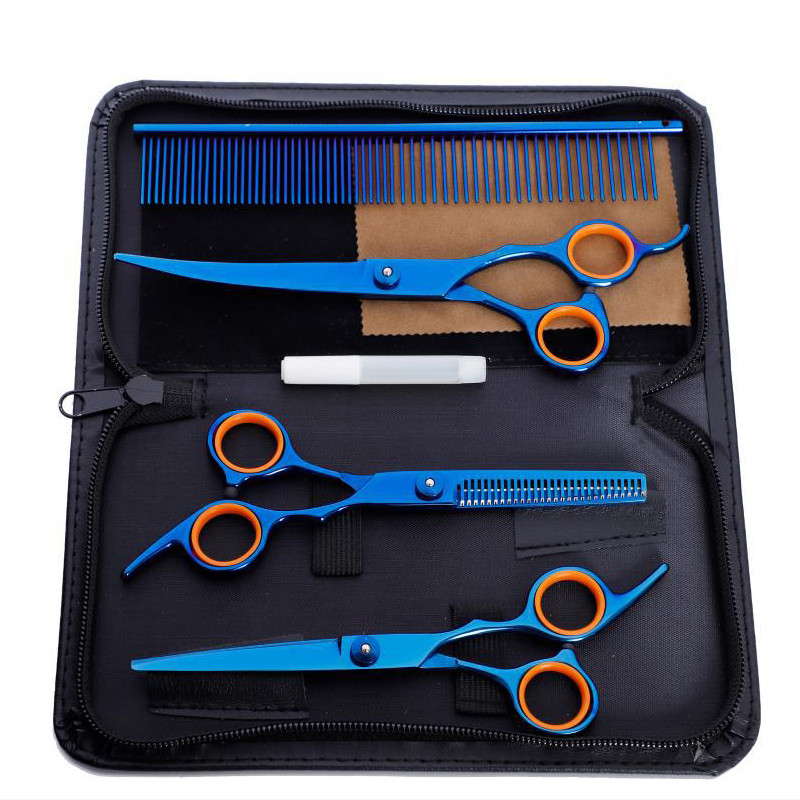 7,5-tolliste lemmikloomakääride komplekt, sirge lõikega harvenduskäärid ja kumerad kääridega kalaluukäärid koerte hoolduskääride komplekt