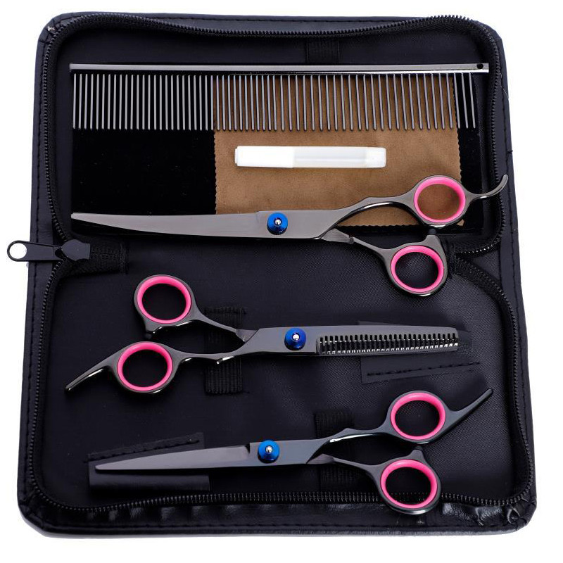 7,5-tolliste lemmikloomakääride komplekt, sirge lõikega harvenduskäärid ja kumerad kääridega kalaluukäärid koerte hoolduskääride komplekt