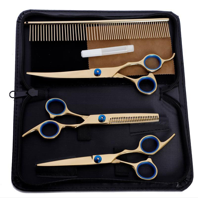 7,5-tolliste lemmikloomakääride komplekt, sirge lõikega harvenduskäärid ja kumerad kääridega kalaluukäärid koerte hoolduskääride komplekt