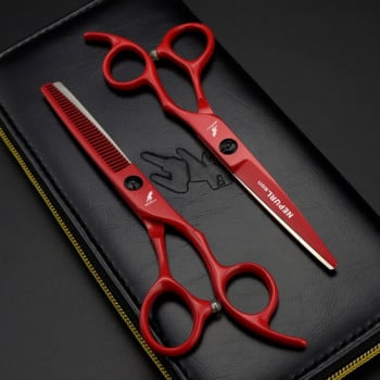 Nepurlson Red Barber Shears Hair Scissors 6 Inch Professional Salon Hairdressing Scissors Hair Cutting Thinning Scissors Set