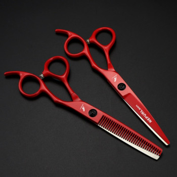 Nepurlson Red Barber Shears Hair Scissors 6 Inch Professional Salon Hairdressing Scissors Hair Cutting Thinning Scissors Set