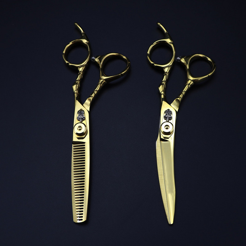 Professionaalne jp 440c teras 6`` kumerad kuldsed juuksekäärid lõikamine juuksuri tööriistad juukselõikus harvenduskäärid juuksuri käärid