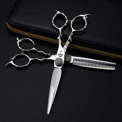Foarfecă profesională Japonia 440c 6 '' încrucișată cu pietre prețioase Foarfece pentru păr tuns frizer tunsoare pentru subțiere foarfece pentru coafor