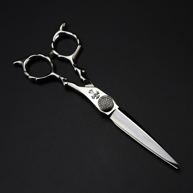 Foarfecă profesională Japonia 440c 6 '' încrucișată cu pietre prețioase Foarfece pentru păr tuns frizer tunsoare pentru subțiere foarfece pentru coafor