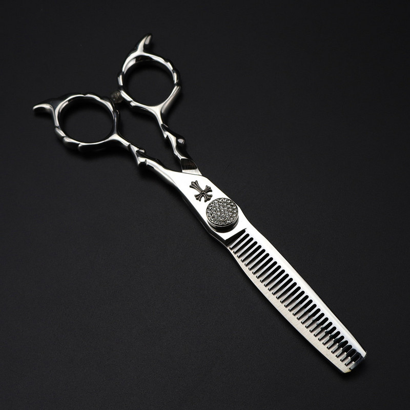 Foarfecă profesională Japonia 440c 6 '' încrucișată cu pietre prețioase Foarfece pentru păr tuns frizer tunsoare pentru subțiere foarfece pentru coafor