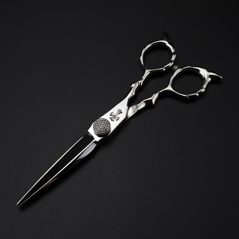 Foarfecă profesională Japonia 440c 6 '' încrucișată cu pietre prețioase Foarfece pentru păr tuns frizer tunsoare pentru subțiere foarfece pentru coafor