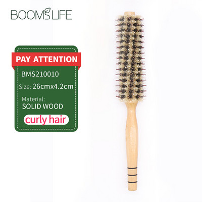 Natūralus šerno šerelių sukamasis šepetys Kirpėjas plaukų volelis Medinis plaukų šepetys apvalios vamzdinės plaukų šukos moterims garbanotiems plaukams kirpyklos