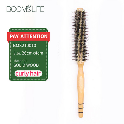 Natūralus šerno šerelių sukamasis šepetys Kirpėjas plaukų volelis Medinis plaukų šepetys apvalios vamzdinės plaukų šukos moterims garbanotiems plaukams kirpyklos