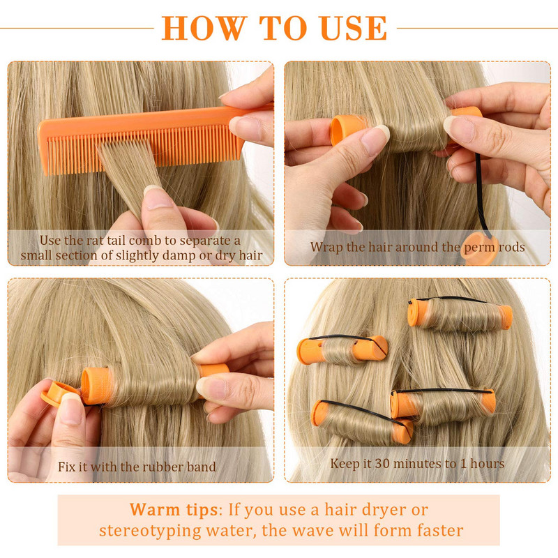 Šipke za trajnu i 30 komada uvijača za kosu u 6 veličina s kosom Hladno valoviti štapići Uvijač za kosu za žene duge kratke kose