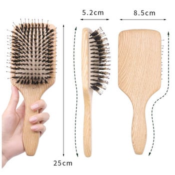 Четка с четина от глиган Дървена четка за коса Peine OAK Wood Combs for Women Barber Beauty Care Paddle Четка за масаж на скалпа