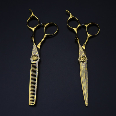 Profesionalios 6'' auksinės Damasko kirpimo plaukų žirklės gėlių sraigto kirpimas kirpyklos įrankiai plaukų kirpimas retinimo žirklės kirpyklos žirklės