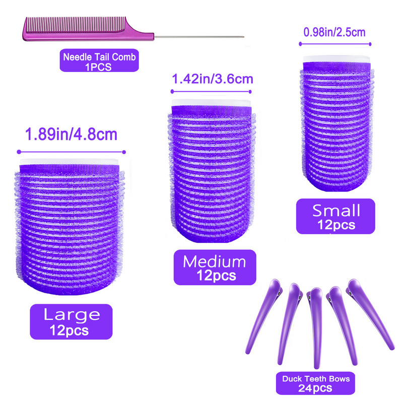 61 gabals Matu rullīšu komplekts Matu ruļļi 3 izmēri Lieli matu ruļļi gariem matiem. Bez karstuma Ruļļi matu ruļļi ar klipšiem un ķemmi.