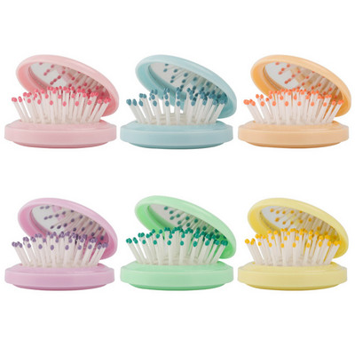 Airbag pliabil Pieptene moale pentru dinți Antistatic cu oglindă Dimensiune compactă de buzunar Perie de păr portabilă de călătorie Masaj cosmetic pentru cap
