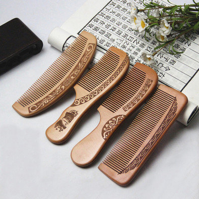 1Pcs Wood Comb Carved Painted Anti-Static Natural Head Massage Comb Handmade Wooden Hair Comb Hair Styling Tools for Gift