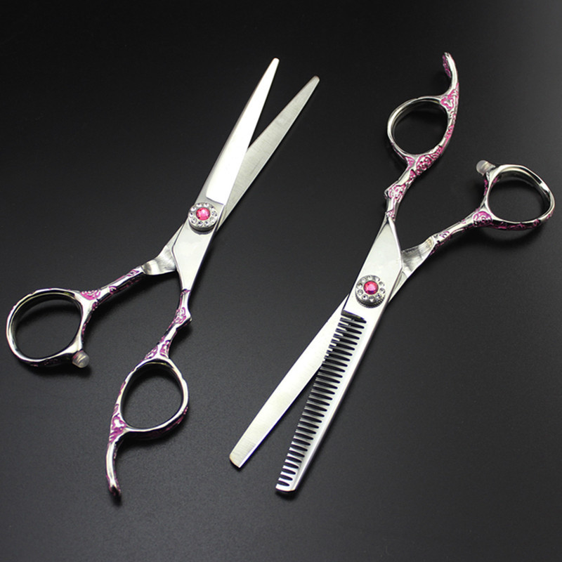Professzionális japán 440c Pink Plum 6 hüvelykes hajolló vágás fodrász makas vágás fodrászat ritkító olló fodrász olló