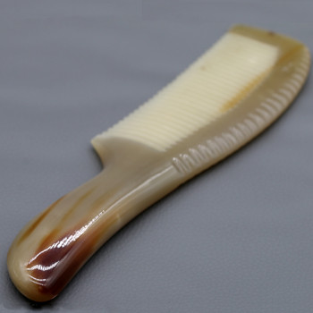7,68-инчов гребен с кръгли дръжки от естествен рог на як с фини зъби Гребен за изправяне на косата Антистатична четка за масаж на коса