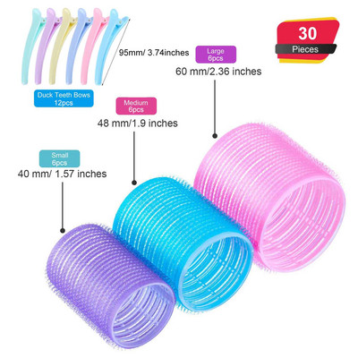 30/48Gb Jumbo matu rullīšu komplekts Self Grip Magic matu ruļļi ar duckbill klipiem Frizieru bezkarsuma loku stieņu veidošanas rīki