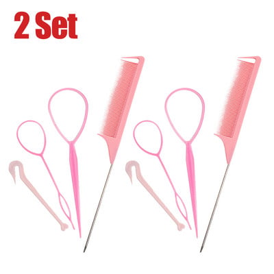 8/4db/készlet French Braid Tool Loop elasztikus hajpántok eltávolító vágó patkány farok fésű fém tűs farok fonó fésűk hajformázáshoz