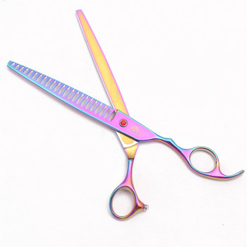 Purple Dragon 8\'\' Dog Grooming Scissors Japan 440C Dog Chunker Scissors Animal Thinning Shears Red Diamond Shark Teeth Z3005