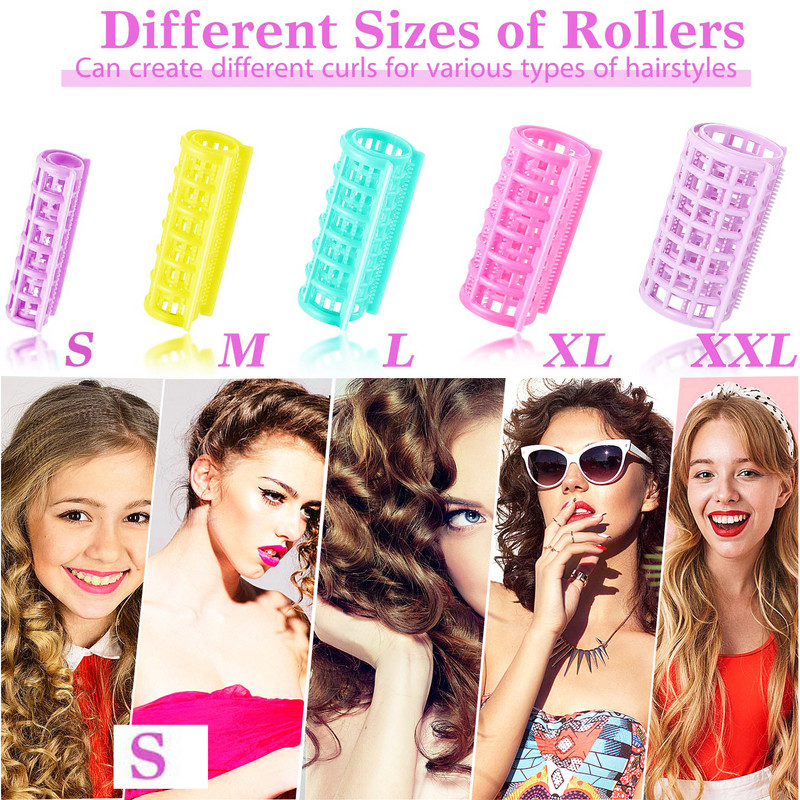 Plastični valjci za kosu od 30 komada, uvijači, valjci na kopču, samohvatajući valjci za DIY frizerski frizerski salon, frizerski brijač, 5 veličina