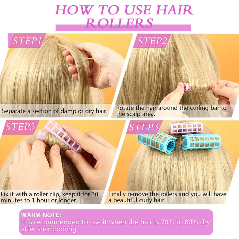 Plastični valjci za kosu od 30 komada, uvijači, valjci na kopču, samohvatajući valjci za DIY frizerski frizerski salon, frizerski brijač, 5 veličina