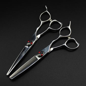 Висококачествена япония 440c стомана, червен череп, 6-инчови ножици за коса, подстригване, бръснар, makas, изтъняваща прическа, ножици, фризьорски ножици