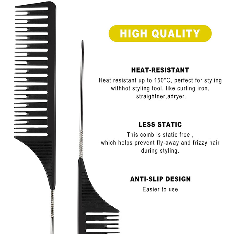 Profesionalni češalj za kosu, rep, salonski češalj za oblikovanje, šiljci od nehrđajućeg čelika, šiljati plastični češalj za skupljanje kose