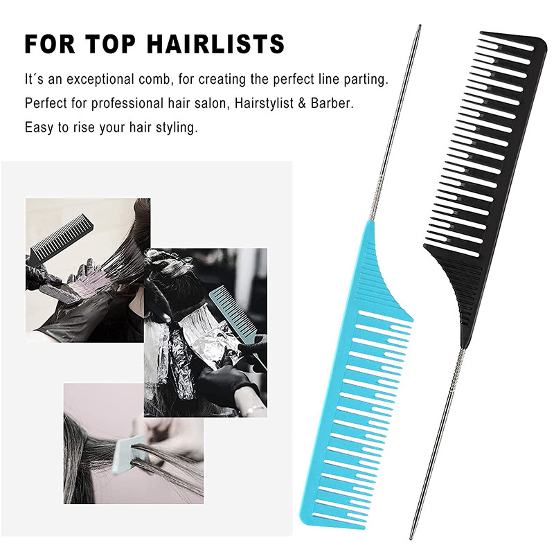 Profesionalni češalj za kosu, rep, salonski češalj za oblikovanje, šiljci od nehrđajućeg čelika, šiljati plastični češalj za skupljanje kose