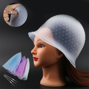Силиконова шапка за боядисване на коса Кука Игла Професионална боя за оцветяване Комплект за многократна употреба Глазура Инструменти за боядисване Салон за красота